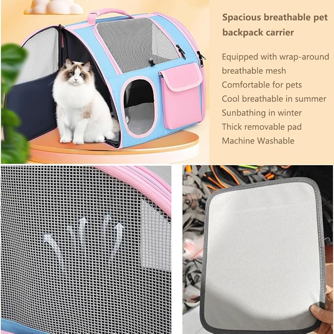 Cat Dog Carrier Backpacks,Pet Backpack Carrier, Bubble Backpack Pet Carriers with Breathable Mesh for Cats Small Dogs Puppies Animals for Travel, Hiking, Camping or Outdoor Use (Blue)-PawvioPets