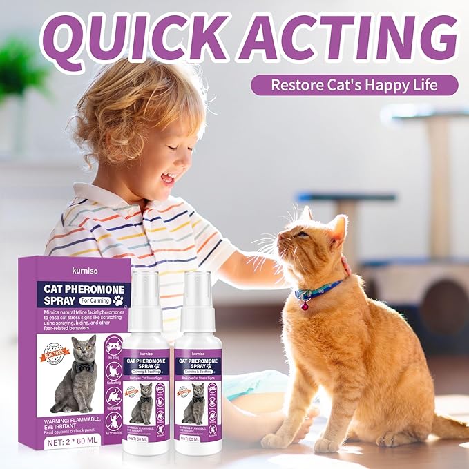 Cat Calming Pheromone Spray, 2 Pack, Calming Spray for Cat Anxiety Relief, Reduce Stress, Hiding & Scratching Furniture - During Travel, Fireworks, Thunder, 60 ML-PawvioPets