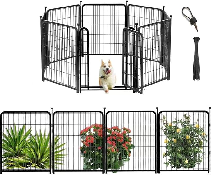 Dog Playpen 24 inch(H) 8 Panels Dog Fence Outdoor for Yard. Wide Door Low Threshold，Metal Dog Pen Heavy Duty Pet Puppy Exercise Pen for Rv Camping Garden Yard, Total 15.7 Ft(L)-PawvioPets