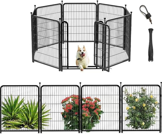 Dog Playpen 24 inch(H) 8 Panels Dog Fence Outdoor for Yard. Wide Door Low Threshold，Metal Dog Pen Heavy Duty Pet Puppy Exercise Pen for Rv Camping Garden Yard, Total 15.7 Ft(L)-PawvioPets