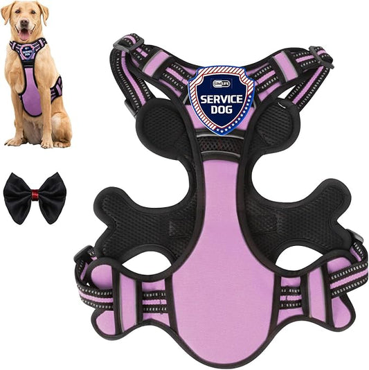 Dog Harness, Adjustable Reflective Dog Vest No Pull Dog Harness with Badge and Bow Tie for Puppy Small Medium Large Dogs-PawvioPets