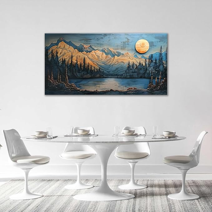 Extra Large Wall Art Mountain Forest Canvas Living Room Cabin Country Pictures Framed Prints Oversize Wall Decor Big Painting Artwork for Bedroom Dining Office Home 60"x30"-PawvioPets