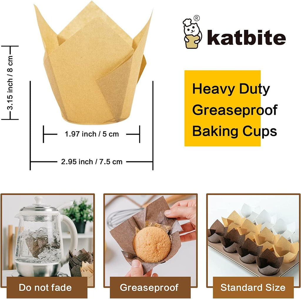 Katbite Tulip Cupcake Liners 200PCS, Muffin Baking Cupcake Liners Holders, Baking Cups (Nature)