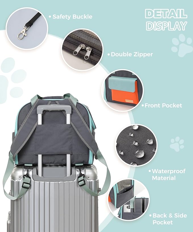 Expandable Pet Carrier Backpack, Cat Carrier Backpacks with Breathable Mesh for Cats Small Dogs Puppies Up to 25 Lbs Airline Approved Waterproof Travel Carrier with Safety Buckle for Hiking & Flights-PawvioPets