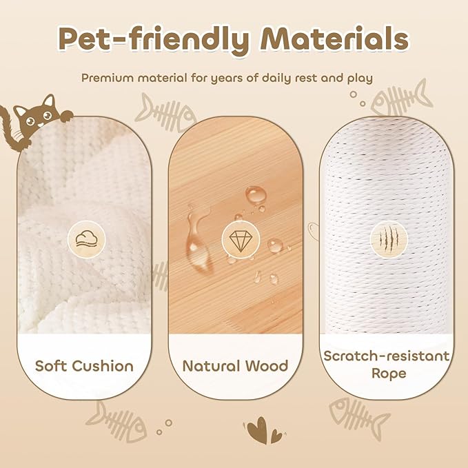 63'' Tall Modern Cat Tree for Indoor Cats, Luxury Cat Tree, Multi-Level Wood Climb Tower for Large Cat, Heavy Duty Kitty House with Transparent Bowl, Large Perches with Removable Cushion-PawvioPets