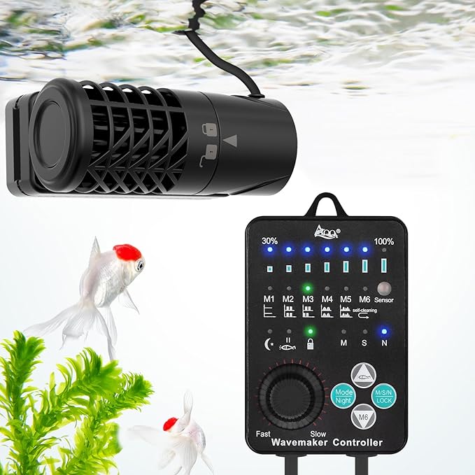 AQQA Aquarium Wave Maker Magnetic Adjustable Cross Flow Pump with Controller DC Gyre Wavemaker 1059 GPH Water Circulation Pump Powerhead for Freshwater & Marine Reef Fish Tank 15-70 Gallon (15W)-PawvioPets