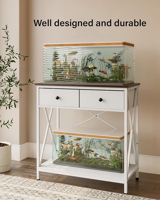 Fish Tank Stand 29 Gallon: Sturdy Aquarium Stand with Accessories Storage - Metal Fish Tank Table for 20-29 Gallon Reptile Breeder Turtle Terrarium - 30.7"x16.5" Weight Capacity 330 lbs-PawvioPets
