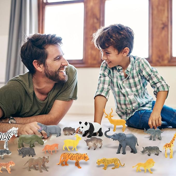 24Pcs Safari & Zoo Animals Figures, Realistic Plastic Animal Toys Set for Kids 1 2 3, Lion, Elephant, Perfect for Play, Education, Baby Shower Decor,Party Supplies Cake Topper-PawvioPets