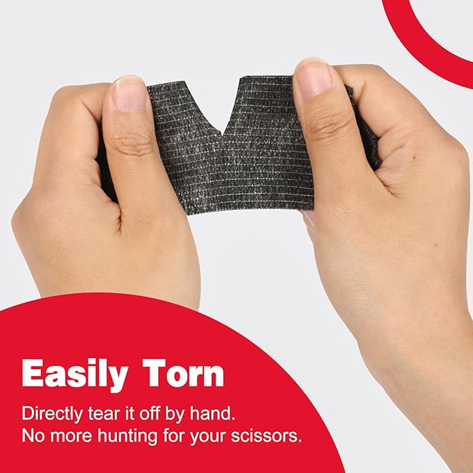 AZEN 8 Pack Self Adhesive Bandage Wrap, 2" X 5 Yards Elastic Cohesive Bandage Wrap, Black Athletic Tape, Vet Wrap, Ankle Tape, Tattoo Grip Tape Wrap-PawvioPets
