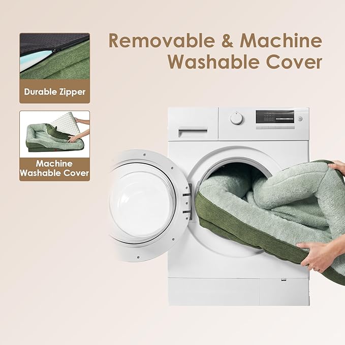 EHEYCIGA Memory Foam Dog Bed for Large Sized, Orthopedic Dog Sofa with Sides and Waterproof Liner, Washable Bolster Pet Couch with Removable Cover, 36x27x7 Inch, Green-PawvioPets