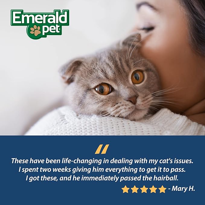 Emerald Pet Feline Health Chews Hairball Support — Natural Grain Free Feline Hairball Control Chews — Hairball Control Cat Supplements for Hairball Prevention and Elimination — Made in USA, 2.5 oz-PawvioPets
