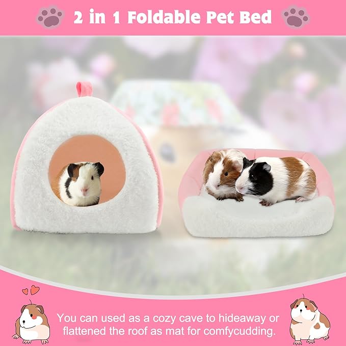BWOGUE Guinea Pig House Bed Cozy Hamster Cave Large Hideout for Dwarf Rabbits Hedgehog Bearded Dragon Winter Nest Hamster Cage Accessories-PawvioPets