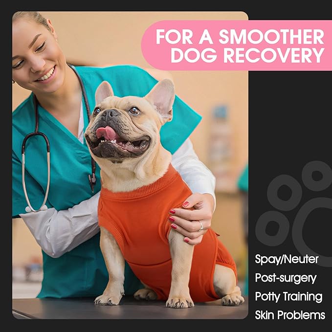FUAMEY Dog Recovery Suit Male,Dogs Surgery Neuter Suits Puppy Spay Shirts for Female Protect Dog's Skin Anti Licking Abdominal Wounds Doggie Onesie Pet Bodysuit Alternative to Cone Orange XXL-PawvioPets