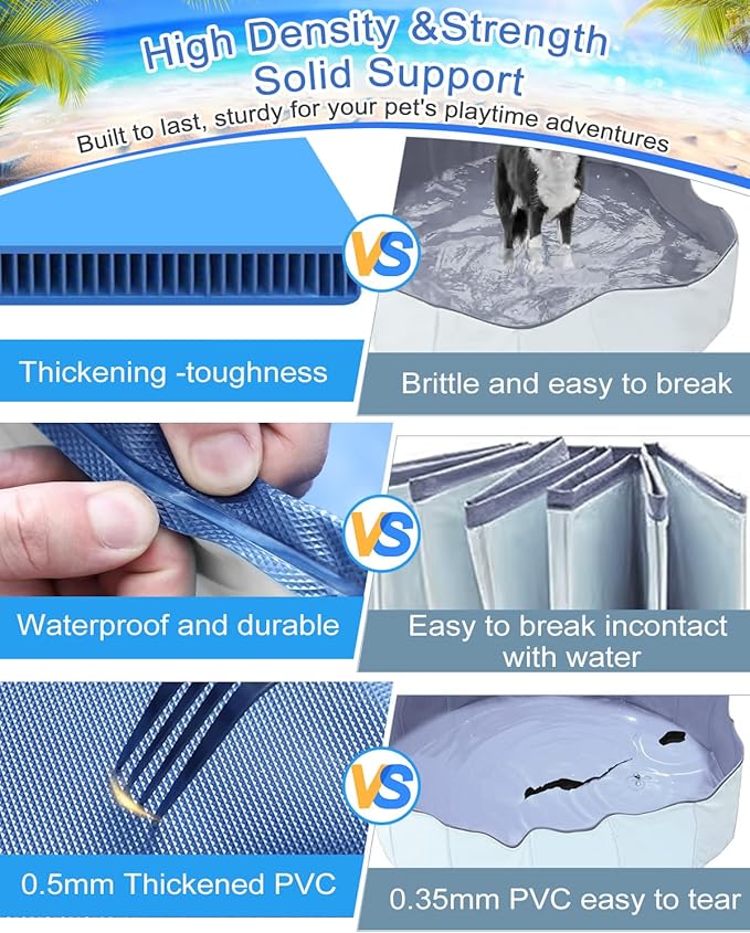 Dog Pool for Large Dogs, Foldable Plastic Pool for Dogs Slip-Resistant (XL - 71'' x 12'')-PawvioPets