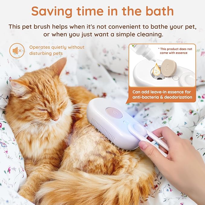 GKZ Cat Steam Brush, 3 in 1 Pet Comb for Massage, Cleaning, Shedding and Combing, Electric Mist to Prevent Flyaways for Home, Dogs and Cat Lovers - White-PawvioPets