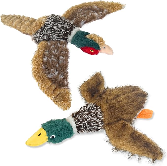 2 PCS Mallard Duck Dog Toys Squeaky D og Toy ,Stuffed Pheasant Do g Chew Toys Plush Mallard Duck Do g To y Interactive Do g Toys to Keep Them Busy , Pheasant Dog To y for Small Middle and Large Dogs-PawvioPets