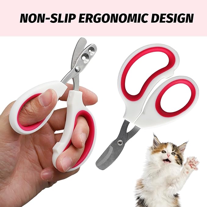 2 PCS Bearded Dragon Nail Clippers, Cat Nail Trimmer, Stainless Steel Cat Claw Clippers, with (White + Pink) Files * 2, Suitable for Reptiles, Novice Pet Families (Orange + Rose Red)-PawvioPets