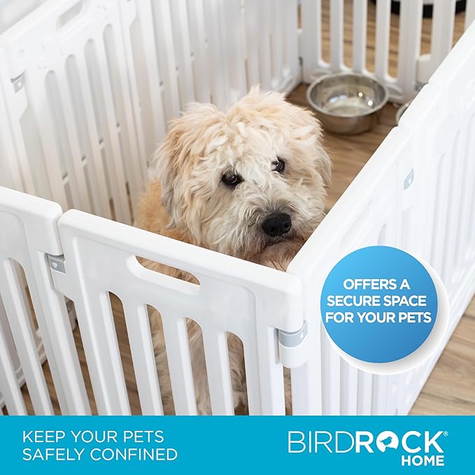 BIRDROCK HOME Pet Playpen with Door | 12 Panel | Strong Plastic | Puppy Safety Fence Pen Playpen | Non-Slip and Secure Dog Gate | White-PawvioPets