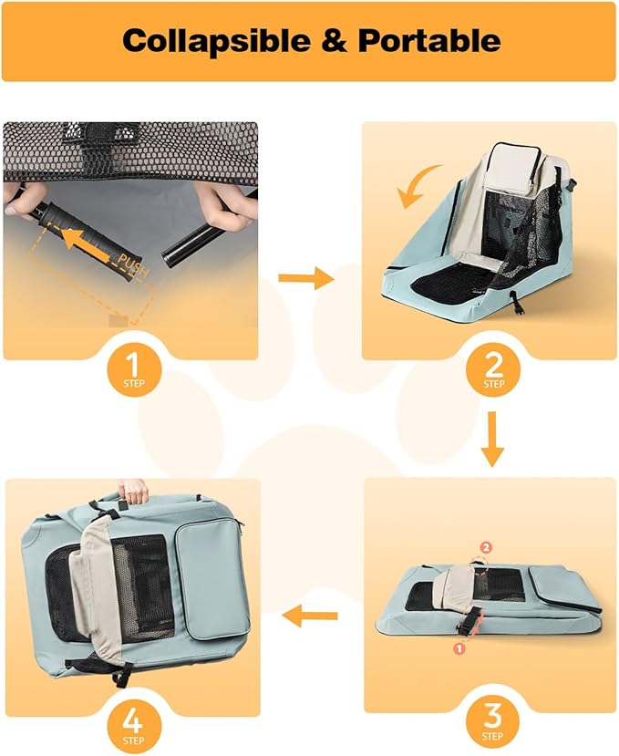 Extra Large Dog Crate with 2 Foldable Bowl, 36 Inch Collapsible Travel Dog Crate Kennel with Soft Blanket for Medium Dogs,Indoor & Outdoor (36" L x 25" W x 25" H, Blue)-PawvioPets