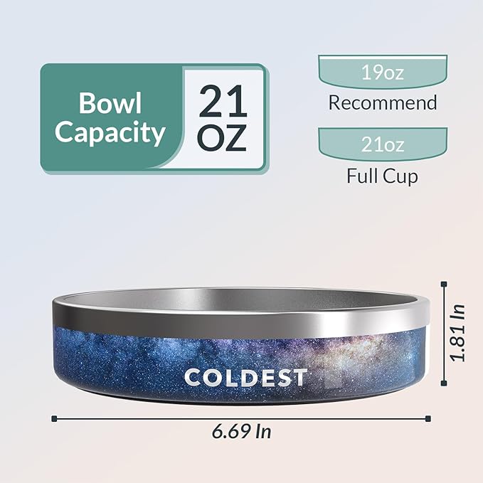 Coldest Dog Bowl - Anti Rust Metal, Non Slip, 3 Layers Insulated Stainless Steel Dog Bowls - Spill Proof & Heavy Duty - Water Bowl for Dogs, Cats & Pets, Dish Washer Safe (21 oz, Into The Beyond)-PawvioPets