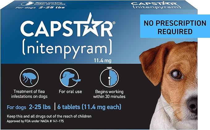 Capstar(nitenpyram) for Dogs Fast-Acting Oral Flea Treatment for Dogs 2-25 lbs, Vet-Recommended Medication Tablets Start Killing in 30 Minutes, 6 Doses-PawvioPets