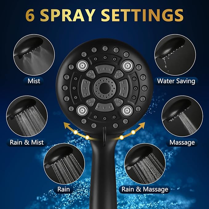 6 Spray Modes High Pressure Handheld Showerhead Set Upgraded 5 Inches Shower Head with Handheld Spray Premium Black Handheld Shower Head 60 Inches Stainless Steel Hose-1-Min Install-PawvioPets