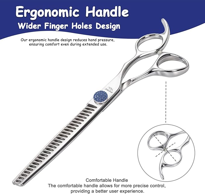 7.5'' Dog Grooming Scissors CNC 440C Blades Sharp and Durable Polished Chunker Dog Shears with Blue Diamond Adustable Screws Easy to Use for Groomer and Home User-PawvioPets