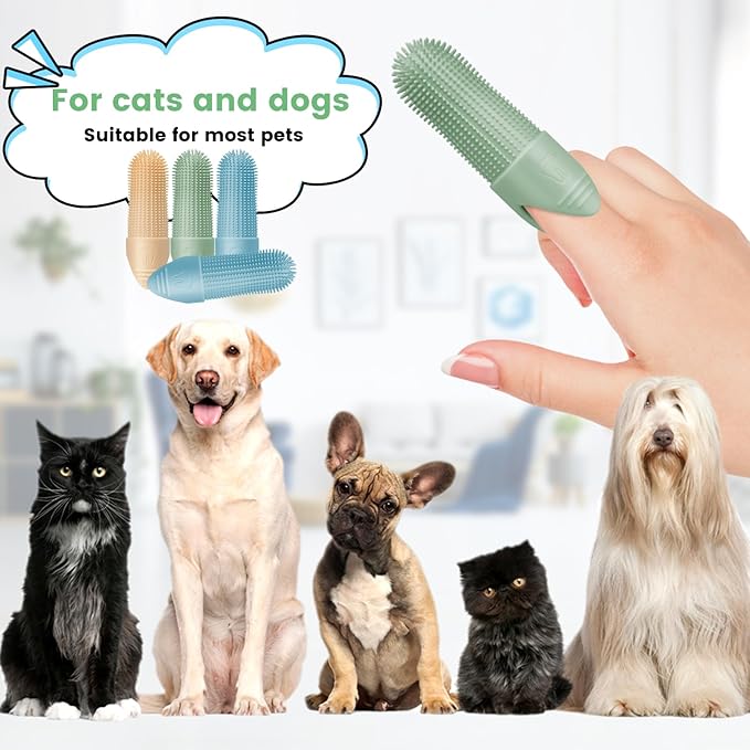 Dog Toothbrush, 2 Pack Dog Tooth Brush, 360° Cleaning Finger Toothbrush for Dogs, Food Grade Silicone Dog Finger Toothbrush Fits Most Fingers, Toothbrush for Dogs & Cats Dental Care-PawvioPets