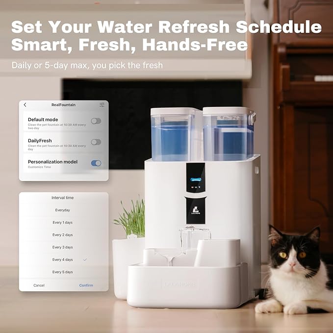 Daily Fresh Cat Water Fountain 10L/338oz Self Filling and Cleaning, Pet Water Dispenser with Filter System for Dogs, 5G Wi-Fi Smart Bowl Wastewater Separation & No Slimy with Quiet Pumps-PawvioPets