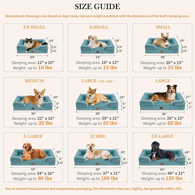 Comfort Expression Medium Dog Beds Waterproof Orthopedic Foam Dog Sofa Beds for Medium Large Dogs Comfy Pet Bed with Washable Removable Cover & Non-Slip Bottom(Medium,Washed Blue)-PawvioPets