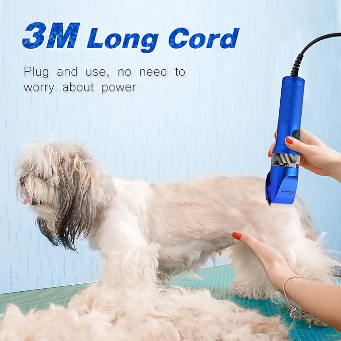 Dog Grooming Clippers, Professional 12V Heavy Duty Pet Clippers, Large Dog Shaver for Thick Coat,Plug-in Pet HairTrimmer with Guard Combs Brush for Dogs Cats-PawvioPets