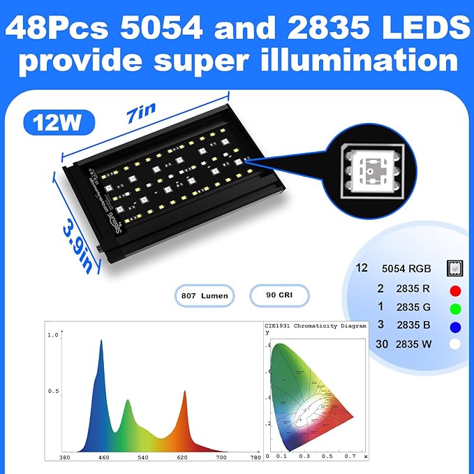 Clip On Aquarium Light for Plants-24/7 Cycle Fish Tank Light with Timer, Full Spectrum+7 Colors Mode, Auto On/Off, Adjustable Brightness and Height, 12W (7inch for 7-12 inch Tank)-PawvioPets