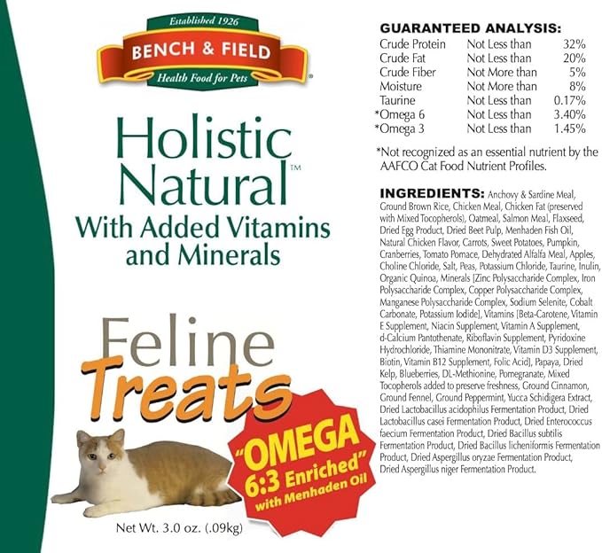 Bench & Field Holistic Natural Healthy Kitty Cat Treats | Crunchy Fish-Shaped Bites | Delicious Seafood Flavored Snack, 3-Ounce Bottle-PawvioPets