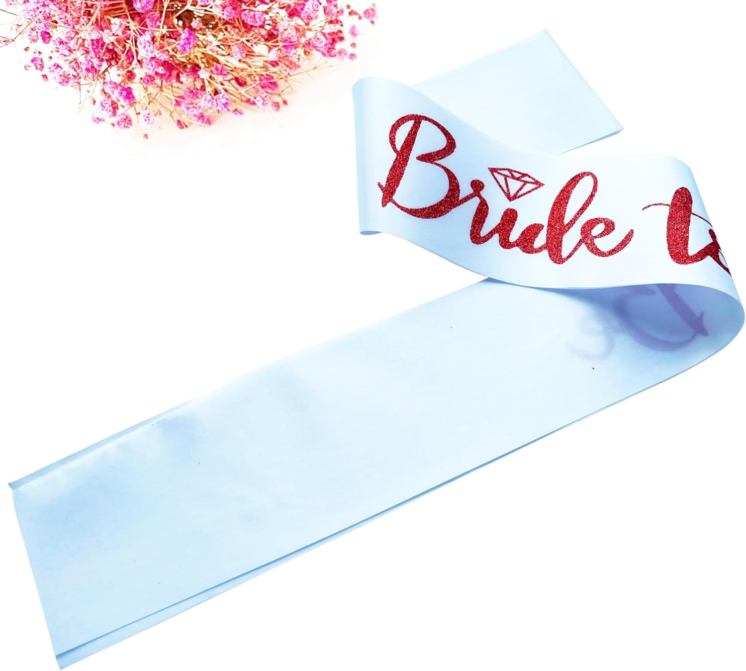 Bride to Be Sash, Bachelorette Party Sash for Bridal Shower Wedding Party Favors Accessories Supplies Engagement Gifts,White Satin with Glitter Letter Red