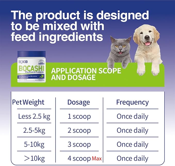 BOCASHI Probiotics for Dogs & Cats, Pet Fermented Nutritional Powder - for Digestive Health, Gut Support, Diarrhea & Constipation, Immune Booster - Natural, Made in USA - 60 Scoops-PawvioPets