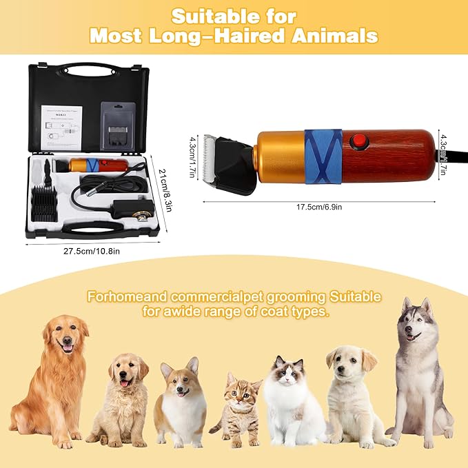 Dog Shears,Plug-in Electric Pet Shaving and Grooming Kit,200W 10ft Sheep Shears Includes 2 Blades, Low Noise & Vibration Design for Dogs Cat Goat,Perfect Dog Clippers for Families with Pets-PawvioPets