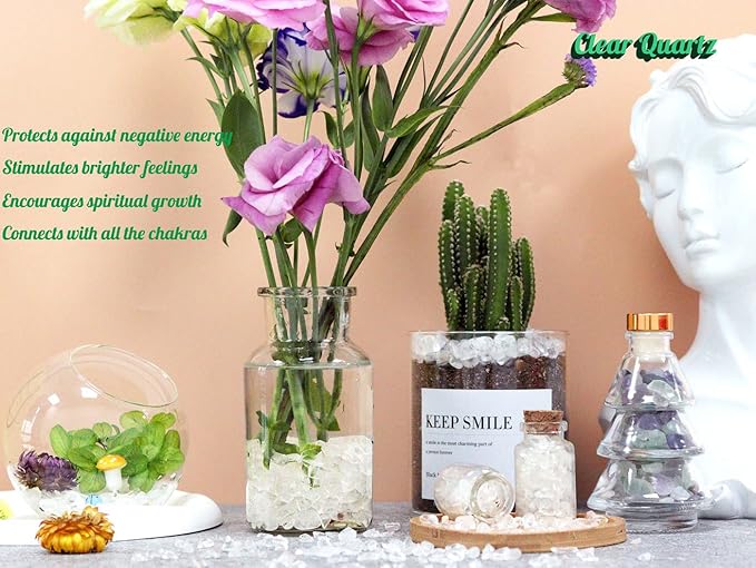 1lb Clear Quartz Aquarium Gravel Rocks Natural Tumbled Healing Crystal Chips Bulk Gemstones Crushed Stones for Fountain Vase Filler Planters Decorative Fish Tank Potted Reiki Energy Balancing-PawvioPets