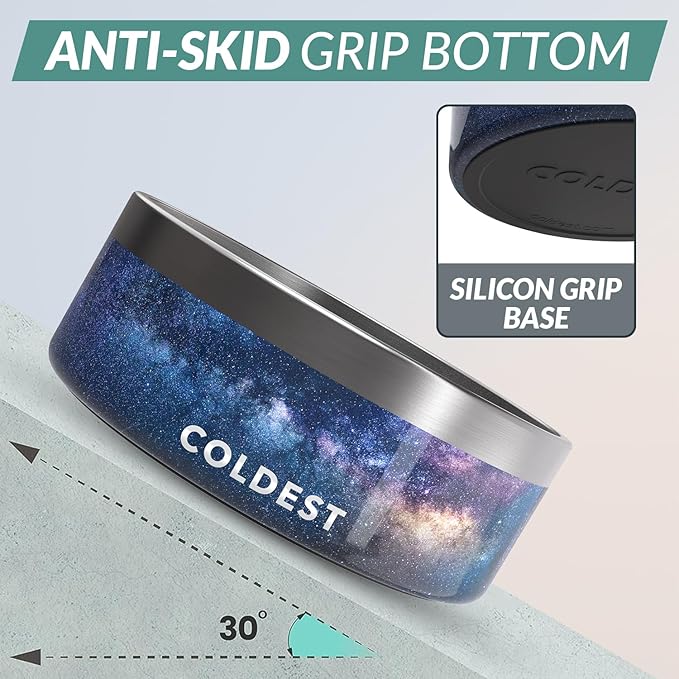 Coldest Dog Bowl - Anti Rust Metal, Non Slip, 3 Layers Insulated Stainless Steel Dog Bowls - Spill Proof & Heavy Duty - Water Bowl for Dogs, Cats & Pets, Dish Washer Safe (64 oz, Into The Beyond)-PawvioPets