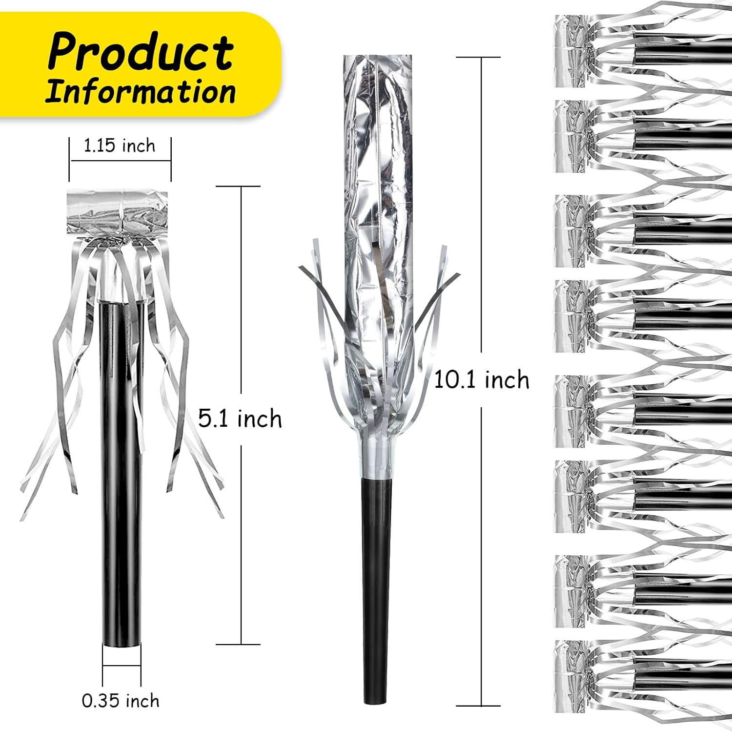 Skylety 18 Pcs Party Blower Noisemakers Party Squawkers Blowouts Whistles Fringed Noise Maker Musical Blowouts for Birthday Supplies(Black and Silver)