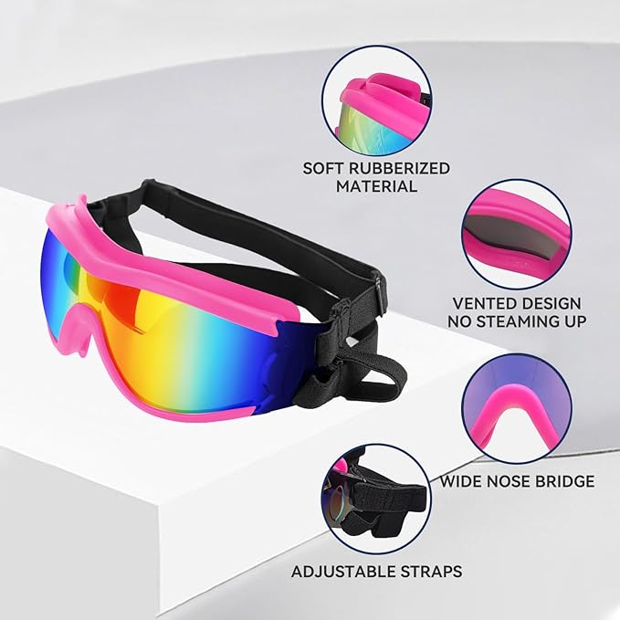 Dog Goggles Dog Sunglasses for Medium to Large Breed Anti-UV Eye Protection with Adjustable Straps- Pink-PawvioPets
