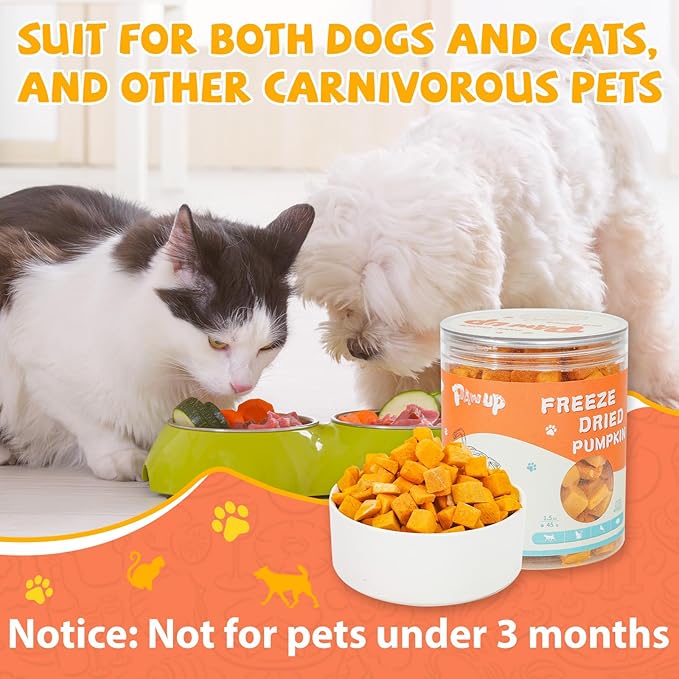 Freeze-Dried Pumpkin Treats for Dogs & Cats – High Fiber, Single Ingredient Natural Snacks for Digestion & Gut Health, Healthy Food Toppers, 1.58 oz-PawvioPets
