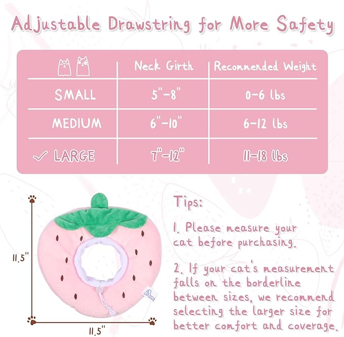 ANWA Adjustable Cat Cone Collar Soft, Cute Cat Donut Collar After Surgery, Kitten Recovery Cones to Stop Licking-PawvioPets