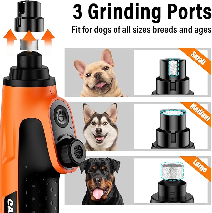 Casfuy Smart 6-Speed Dog Nail Grinder - 50% More Power Pet Nail Grinder with 2 LED Lights Quiet Rechargeable Electric Dog Nail Trimmers File Toenail Grinder for Large Medium Small Dogs & Cats(Orange)-PawvioPets