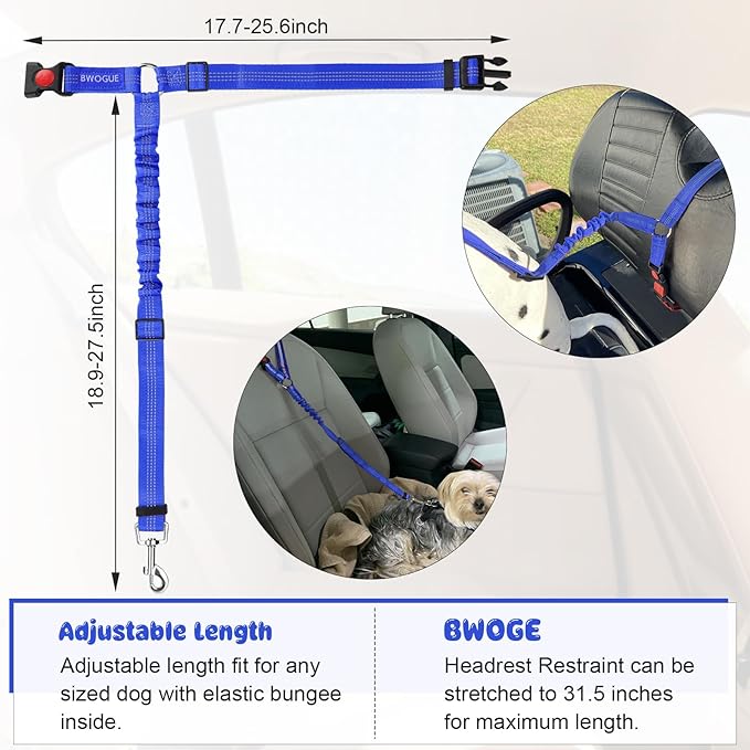 BWOGUE Pet Dog Cat Seat Belts, Car Headrest Restraint Adjustable Safety Leads Vehicle Seatbelt Harness (1 Pack)-PawvioPets
