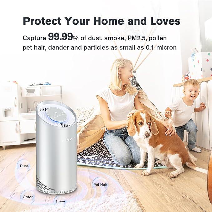 Aluminum Housing Air Purifiers for Home Bedroom Cover 1375ft². Washable Pre-Filter HEPA Air Purifier for Pets Hair Dander Odors, Filter 99.99% Smoke Dust Dander Pollen, Night Light Sleep Mode-PawvioPets