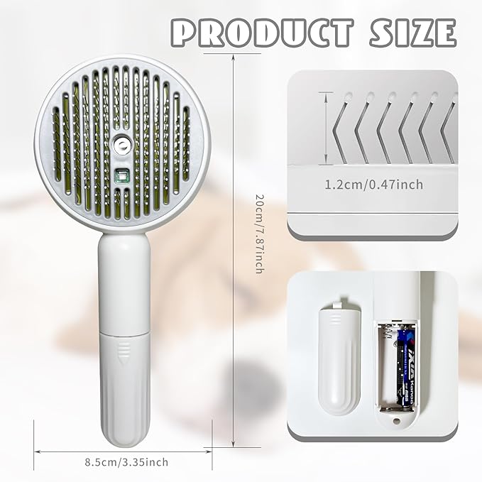 3-in-1 Steam Brush for Cats & Dogs – Hair Removal Comb with One-Click Release & Water Spray – Grooming Brush for Shedding, Long/Short Hair (white brushs-grey)-PawvioPets