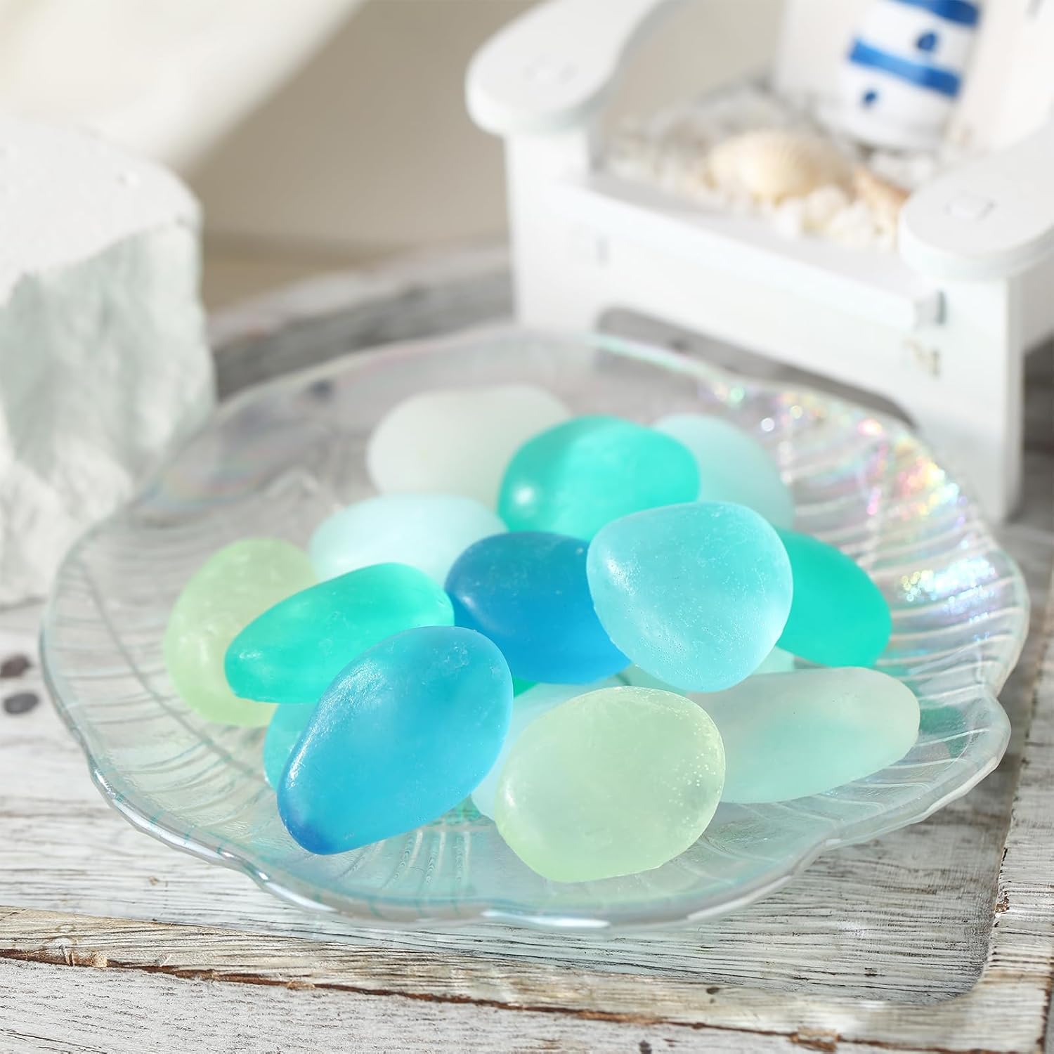 200g Sea Glass Soap Decor Seashell Decorative Soaps for Bathroom Home Decor Beach Wedding Nautical Wedding Party Favors Beach Bridal Shower Favors(Sea Glass)