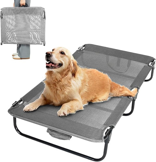 Dog Elevated Bed Foldable Portable Raised Bed Camping cot Outdoor Summer Dog Bed (Large, Grey-Textilene)-PawvioPets