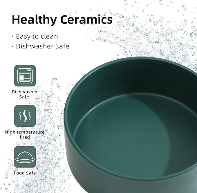 Ceramic Raised Double Bowls Set with Stand, 2 Heights Elevated, Food & Water Bowls for Small Breed Dogs, Weighted Dog Dishes, Pet Bowl(6.1'',28.7oz, Green)-PawvioPets