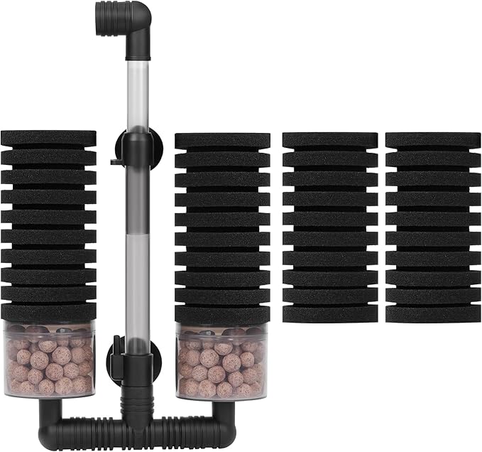 AQUANEAT Aquarium Air Powered Sponge Filter with Ceramic Media Balls, for Betta Fry Shrimp Fish Tank, with 2 Spare Sponges, up to 55Gal-PawvioPets